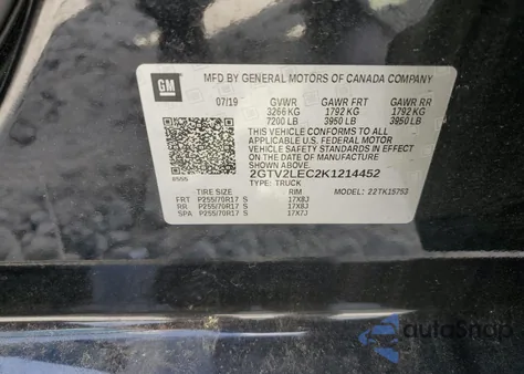 2019 GMC Sierra Limited K1500 из США, поврежденный, VIN 2GTV2LEC2K1214452